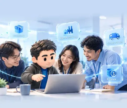 ERP system connecting finance sales inventory and procurement