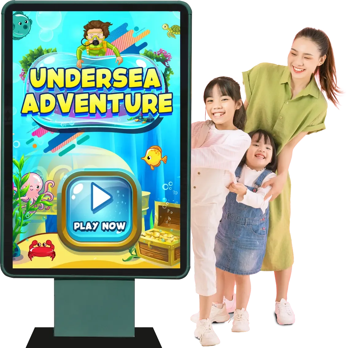 Interactive play screen by Trinergy for Golden Screen Cinemas, featuring engaging underwater adventure games for enhanced cinema entertainment experiences.