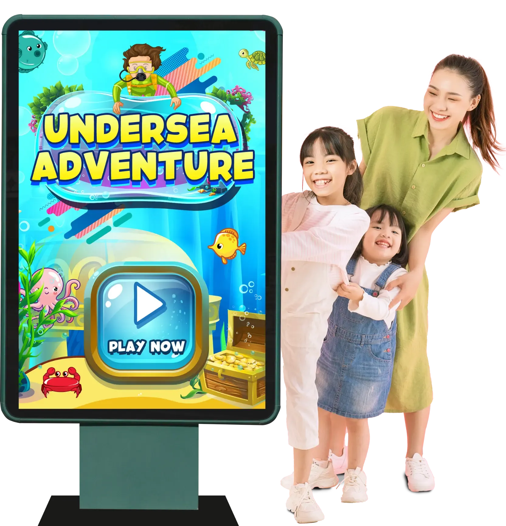 Interactive play screen by Trinergy for Golden Screen Cinemas, featuring engaging underwater adventure games for enhanced cinema entertainment experiences.