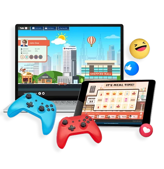 A gamified banking solution by Trinergy for Hong Leong Bank, integrating interactive gaming features on laptops and tablets to enhance user engagement and customer satisfaction.